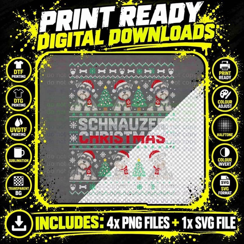 Schnauzer Christmas Ugly Sweater Knitted Look Dog Xmas Png SVG Digital Bundle