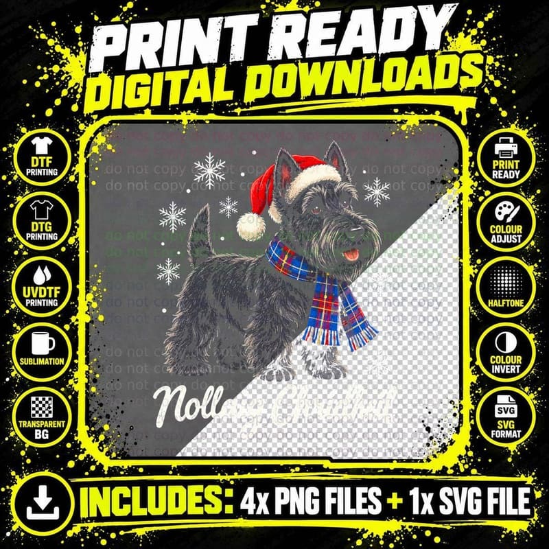 Scottie Dog Nollaig Chridheil Scottish Gaelic Christmas Png SVG Digital Bundle