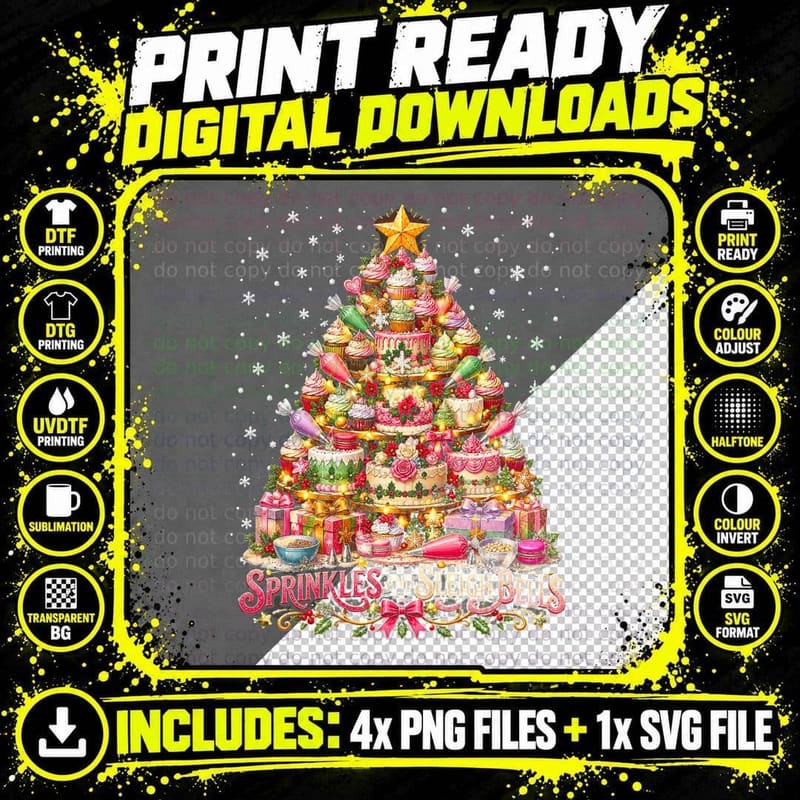 Sprinkles And Sleigh Bells Cake Decorating Christmas Png SVG Digital Bundle