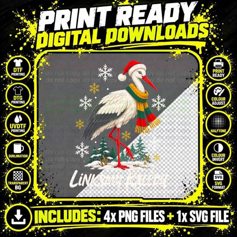 White Stork Santa Hat Linksmu Kaledu Lithuanian Png SVG Digital Bundle