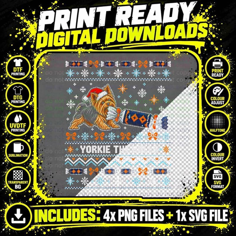 Yorkie The Halls Yorkshire Terrier Xmas Ugly Sweater Png SVG Digital Bundle