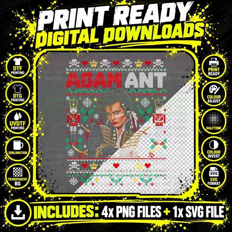 Adam Ant Christmas Ugly Sweater Nutcracker Crowns 80s Png SVG Digital Bundle
