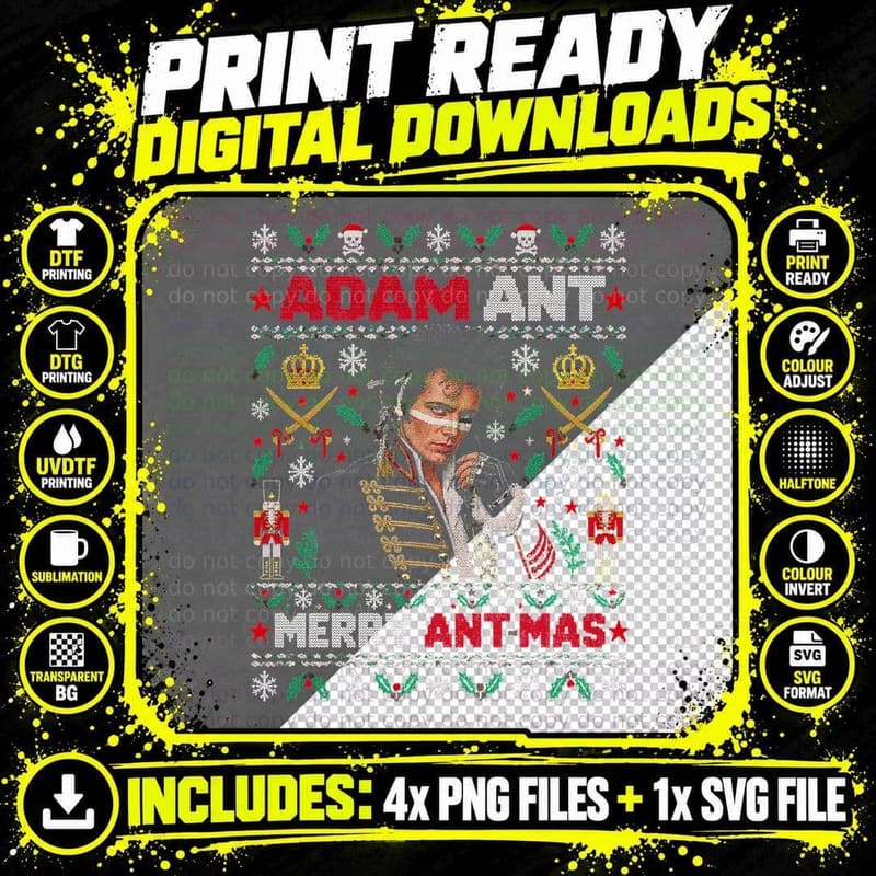 Adam Ant Merry Ant-Mas Christmas Ugly Sweater Retro 80s Png SVG Digital Bundle