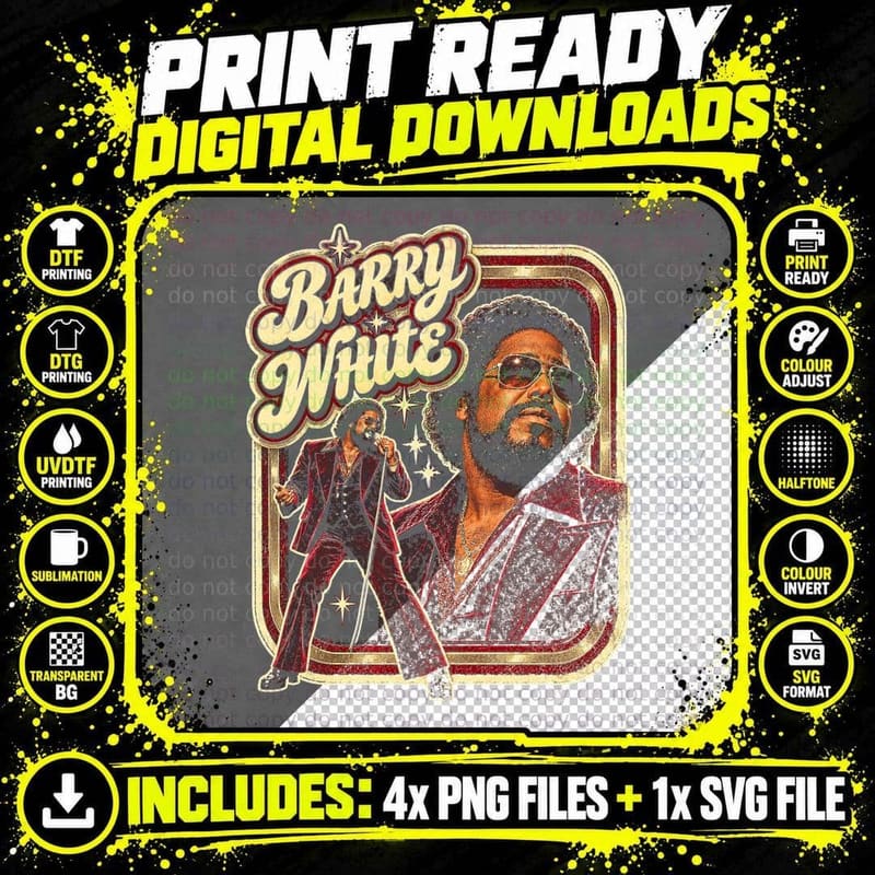 Barry White Red Velvet Suit Aviator Shades Retro 70s Png SVG Digital Bundle