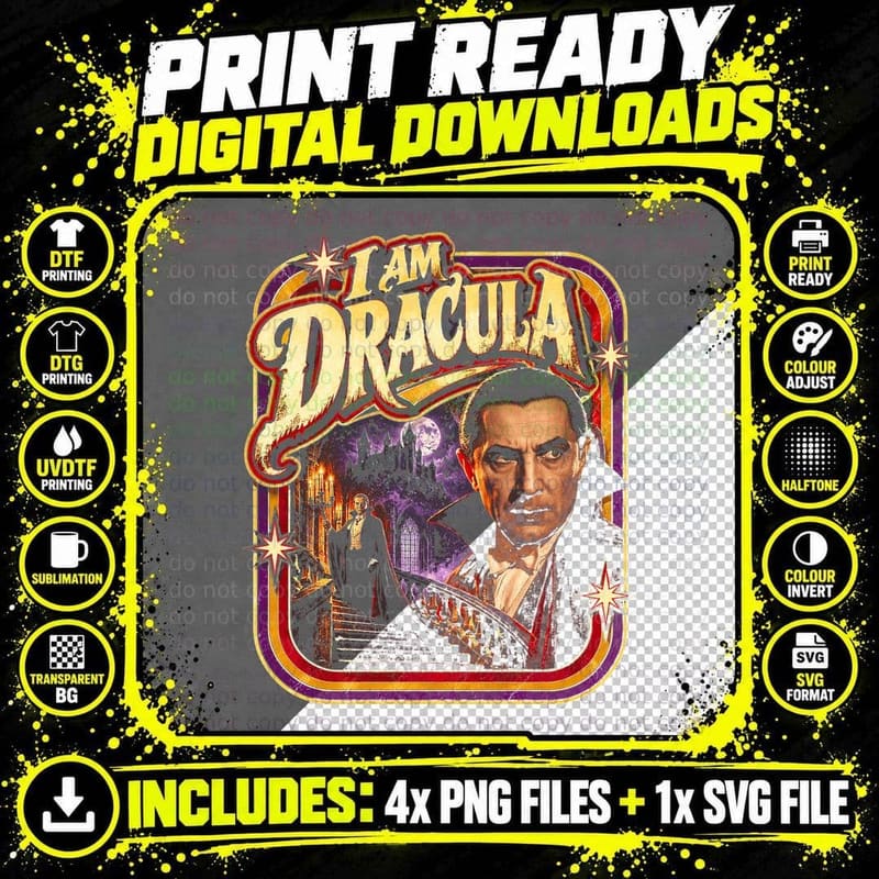Bela Lugosi I Am Dracula Vampire Castle Retro 70s Horror Png SVG Digital Bundle