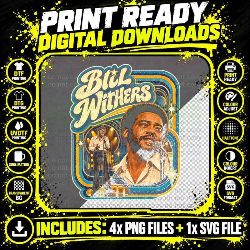 Bill Withers Singing at the Microphone Retro 70s Soul Png SVG Digital Bundle