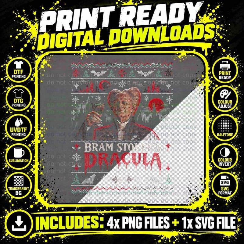 Bram Stoker's Dracula Gary Oldman Christmas Ugly Sweater Png SVG Digital Bundle