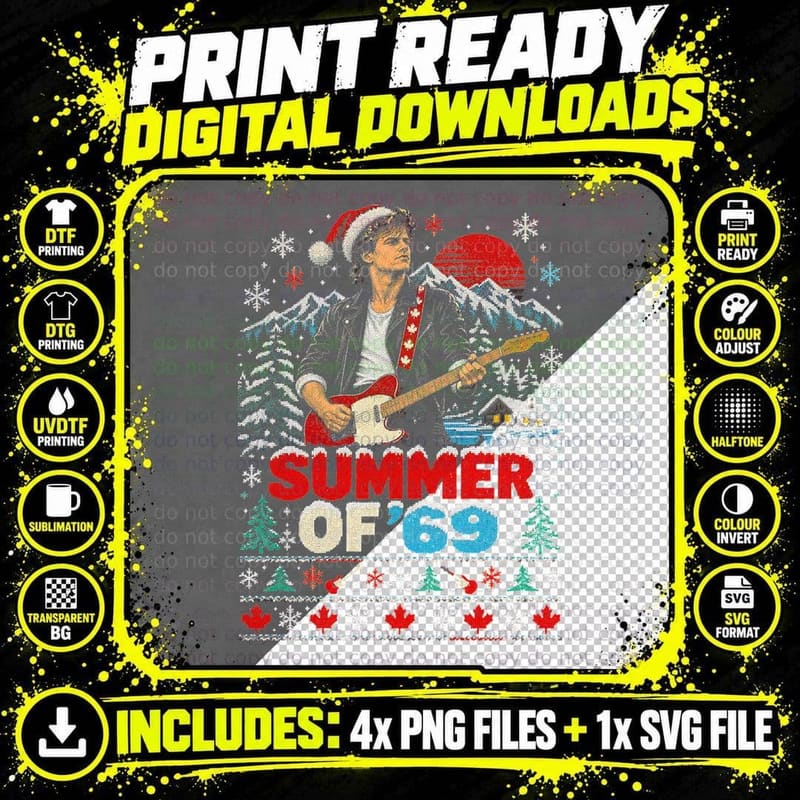 Bryan Adams Summer of 69 Christmas Ugly Sweater Snowy Png SVG Digital Bundle