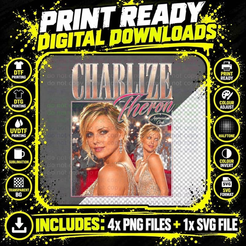 Charlize Theron Appreciation Club Red Carpet Glamour Png SVG Digital Bundle