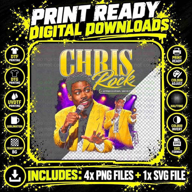 Chris Rock Appreciation Society Yellow Suit Stand Up Png SVG Digital Bundle