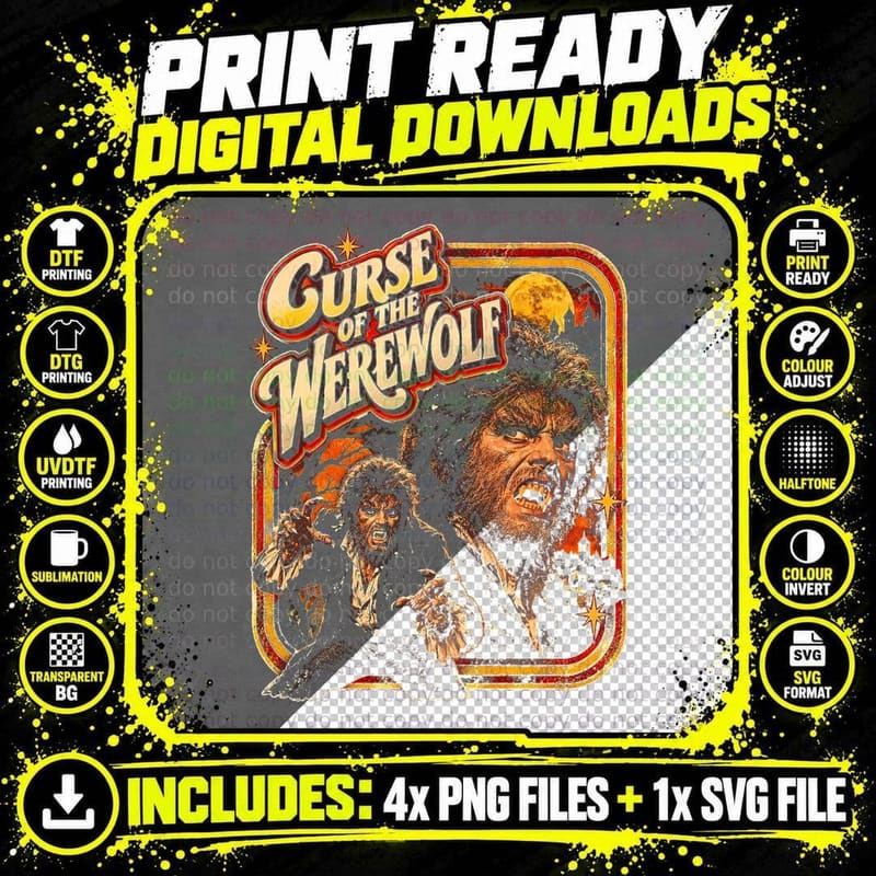 Curse of the Werewolf Oliver Reed 1961 Retro 70s British Png SVG Digital Bundle
