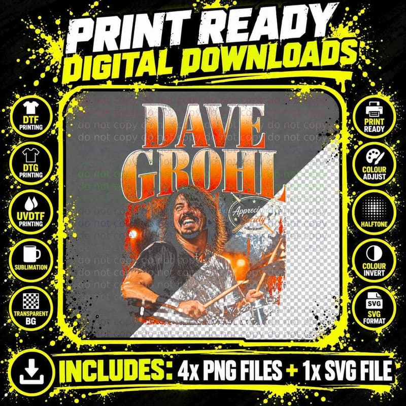 Dave Grohl Appreciation Society Rock Drummer Retro 90s Png SVG Digital Bundle