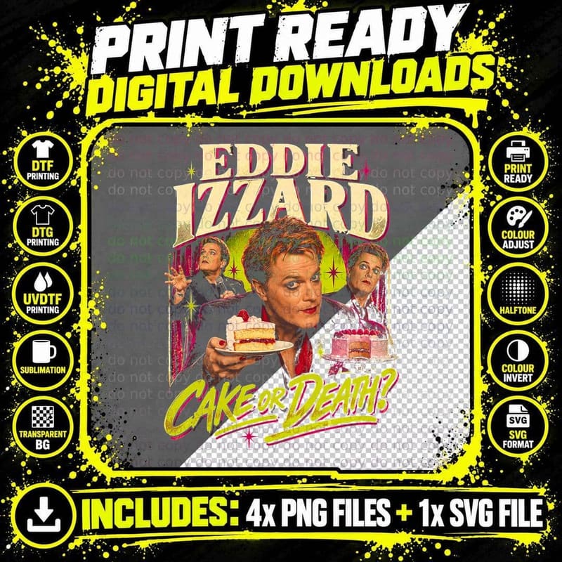 Eddie Izzard Cake or Death Stand Up Comedy Eyeliner Png SVG Digital Bundle