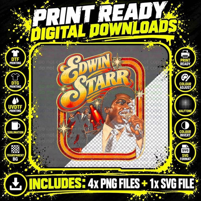 Edwin Starr Singing Microphone Suit and Tie Retro 70s Png SVG Digital Bundle