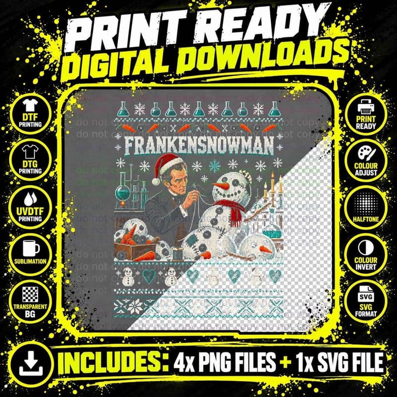 Frankensnowman Peter Cushing Frankenstein Xmas Ugly Png SVG Digital Bundle