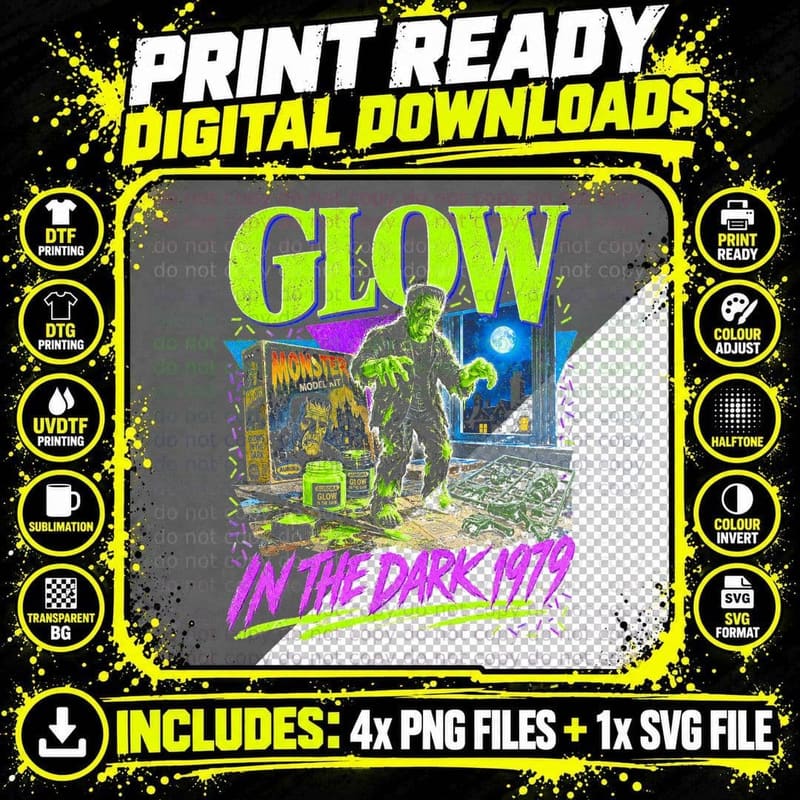 Glow in the Dark 1979 Frankenstein Monster Model Kit Png SVG Digital Bundle