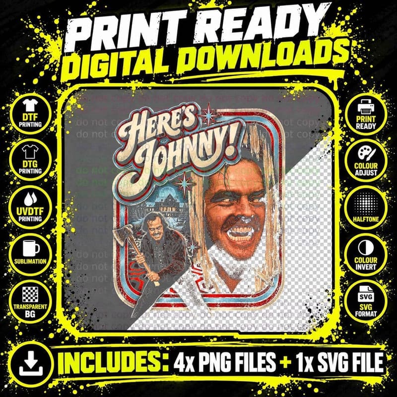 Here's Johnny Jack Nicholson Axe Door The Shining Retro Png SVG Digital Bundle