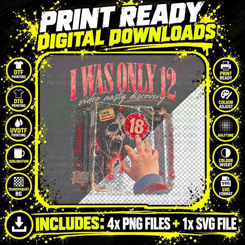 I Was Only 12 Video Nasty Discovery Kid VHS Retro 80s Png SVG Digital Bundle