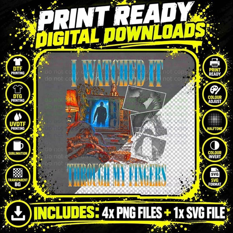 I Watched It Through My Fingers Scary Movie Night 80s Png SVG Digital Bundle