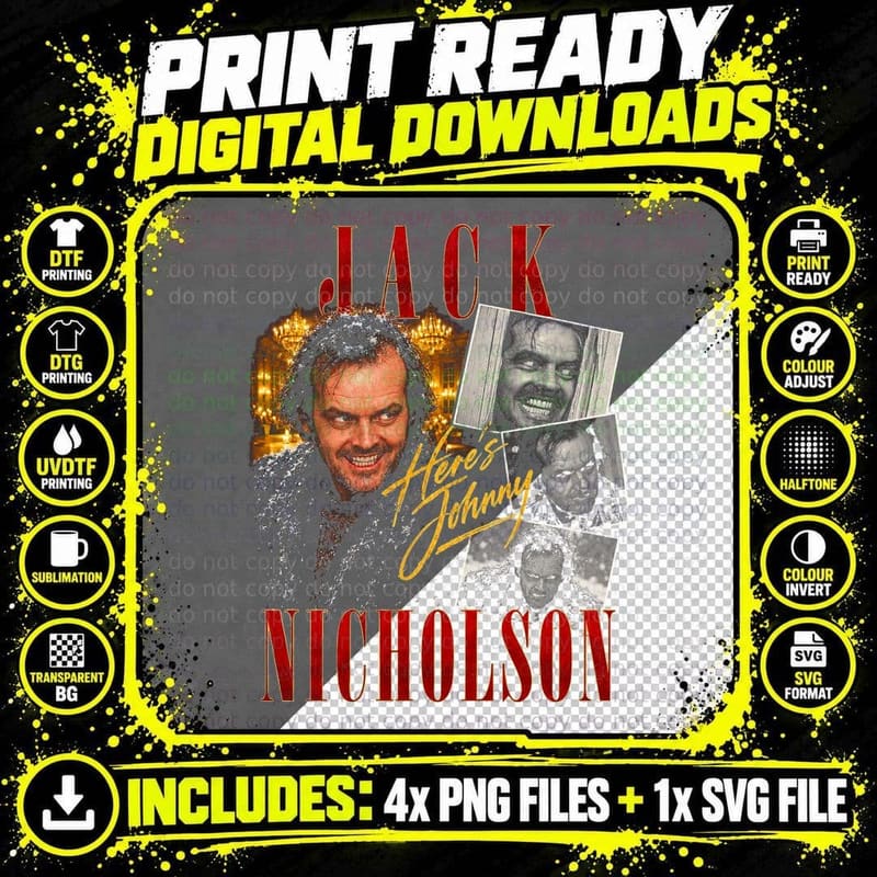 Jack Nicholson Here's Johnny The Shining Retro Horror Png SVG Digital Bundle