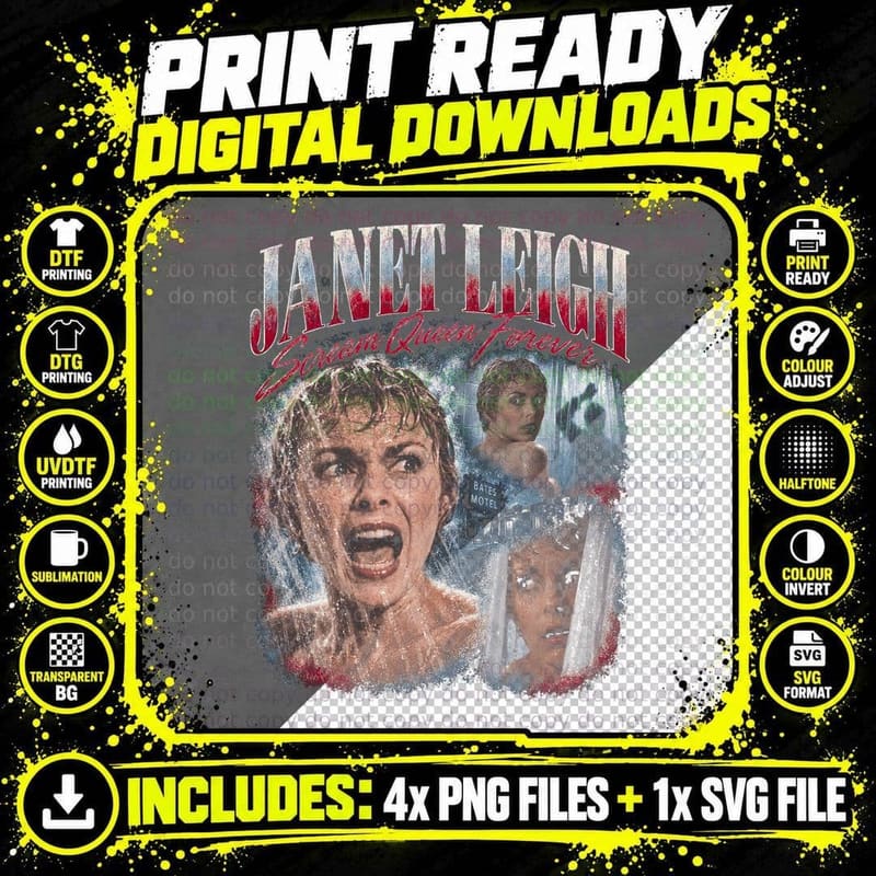 Janet Leigh Scream Queen Forever Psycho Shower Scene Png SVG Digital Bundle