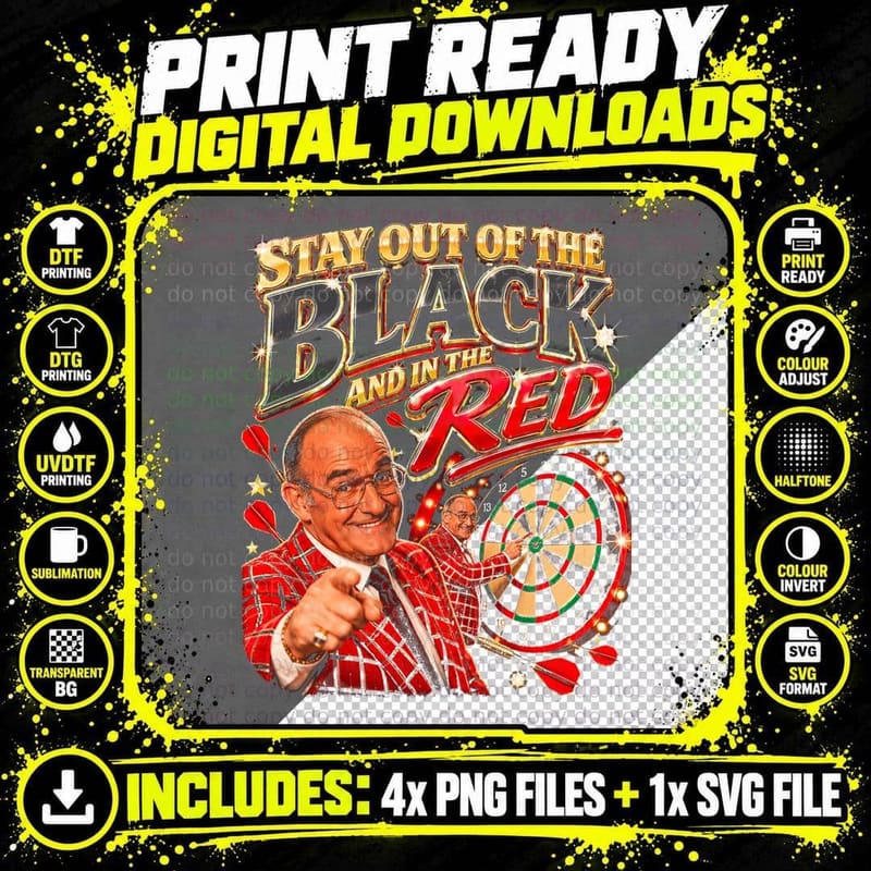 Jim Bowen Bullseye Stay Out of the Black Dartboard Retro Png SVG Digital Bundle