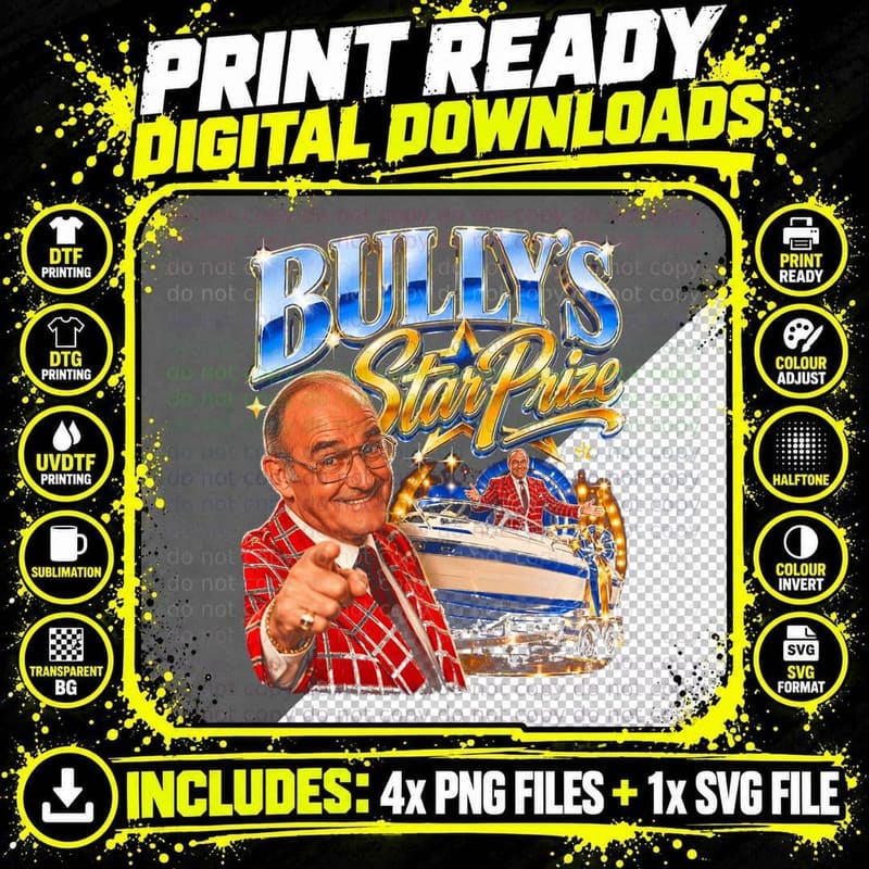 Jim Bowen Bully's Star Prize Bullseye Speedboat Retro Png SVG Digital Bundle