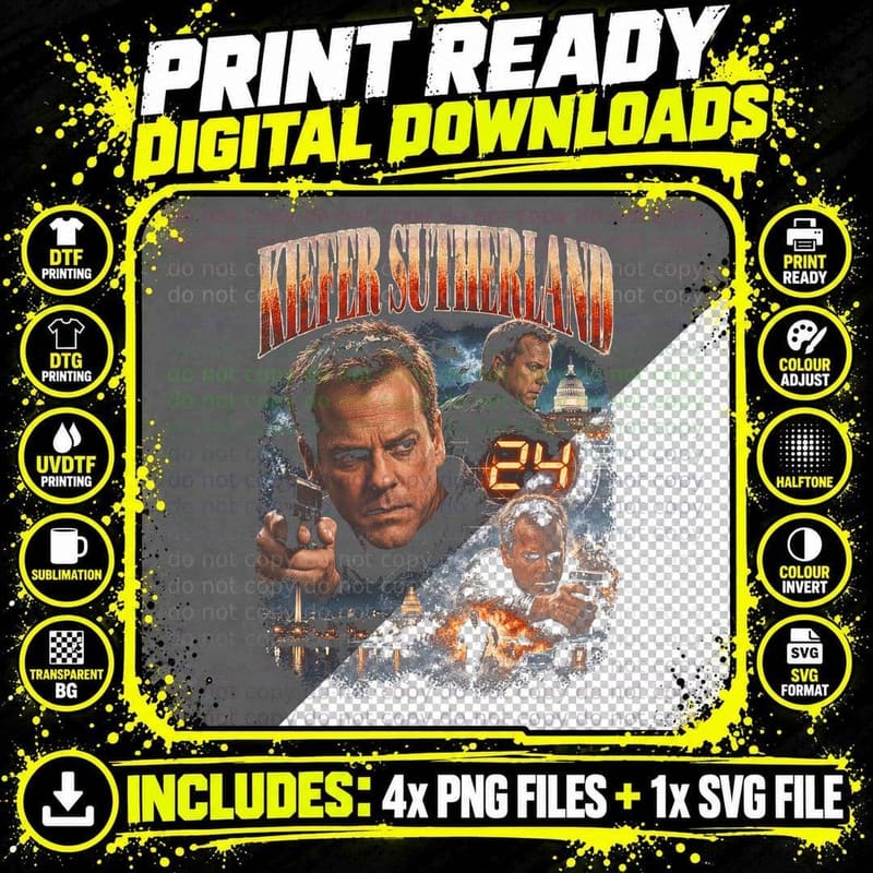 Kiefer Sutherland Jack Bauer 24 Action Thriller TV Png SVG Digital Bundle