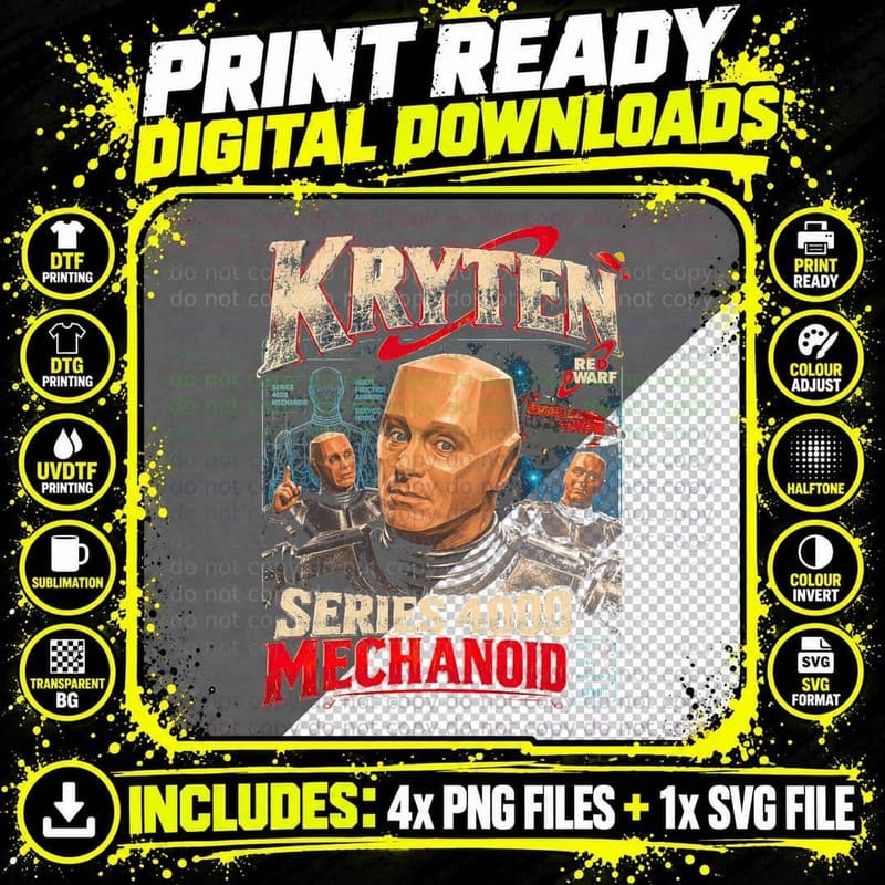 Kryten Series 4000 Mechanoid Red Dwarf Retro 80s Sci Fi Png SVG Digital Bundle