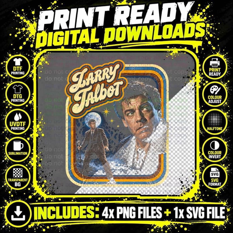 Larry Talbot Wolf Man Lon Chaney Full Moon Retro Classic Png SVG Digital Bundle