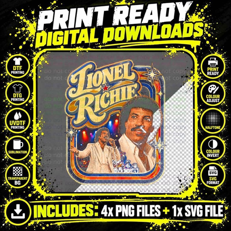 Lionel Richie Singing on Stage Curly Hair Retro 80s Soul Png SVG Digital Bundle