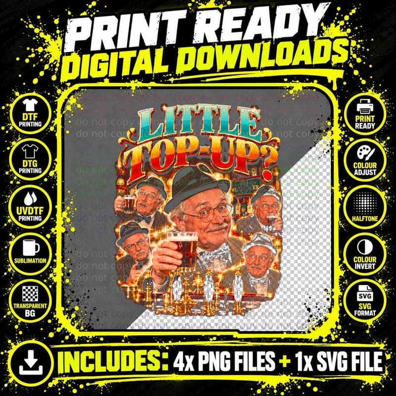 Little Top-Up Pint of Ale Bowler Hat Pub Retro British Png SVG Digital Bundle