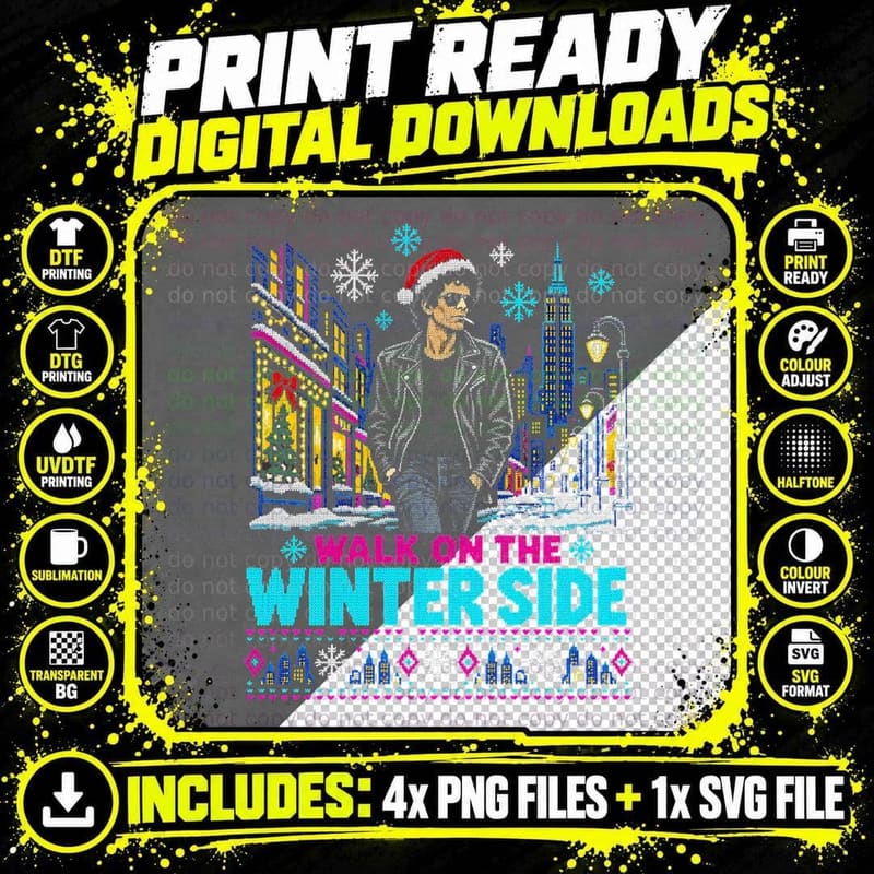 Lou Reed Walk on the Winter Side NYC Christmas Ugly Png SVG Digital Bundle