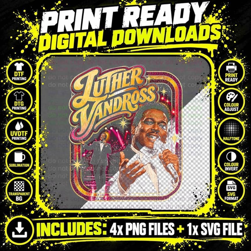 Luther Vandross Black Tuxedo Singing Stage Retro 80s Png SVG Digital Bundle