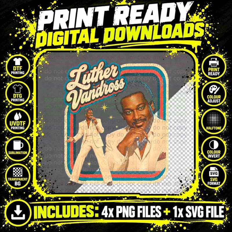 Luther Vandross Cream Suit Retro 80s Soul Singer Vintage Png SVG Digital Bundle
