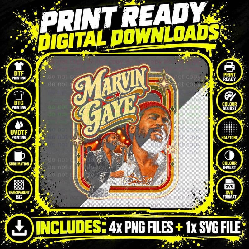 Marvin Gaye Red Beanie Hat Singing Stage Retro 70s Soul Png SVG Digital Bundle
