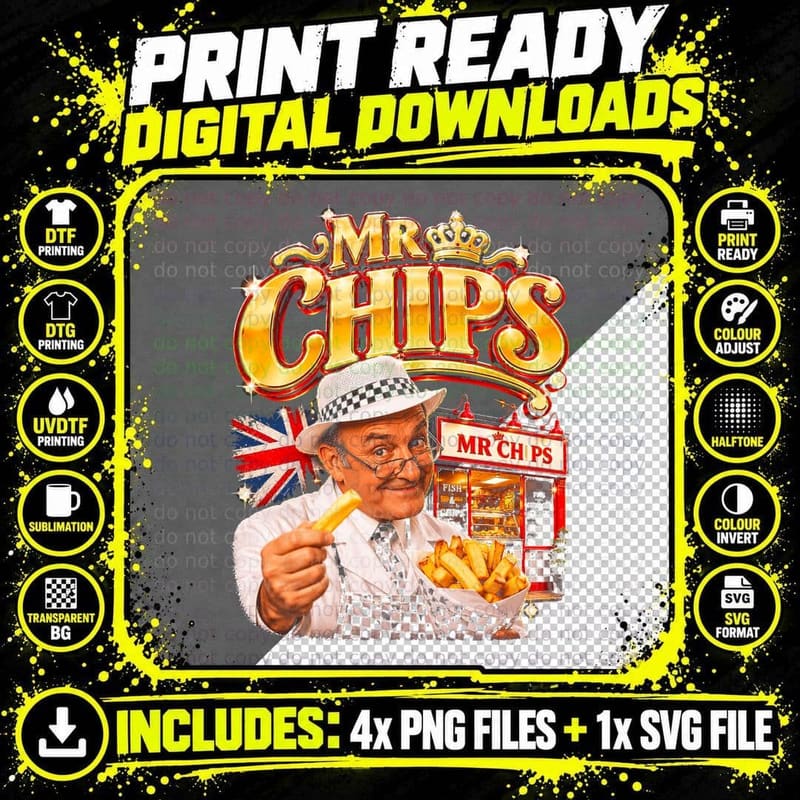 Mr Chips Fish and Chip Shop Owner Union Jack Retro Png SVG Digital Bundle