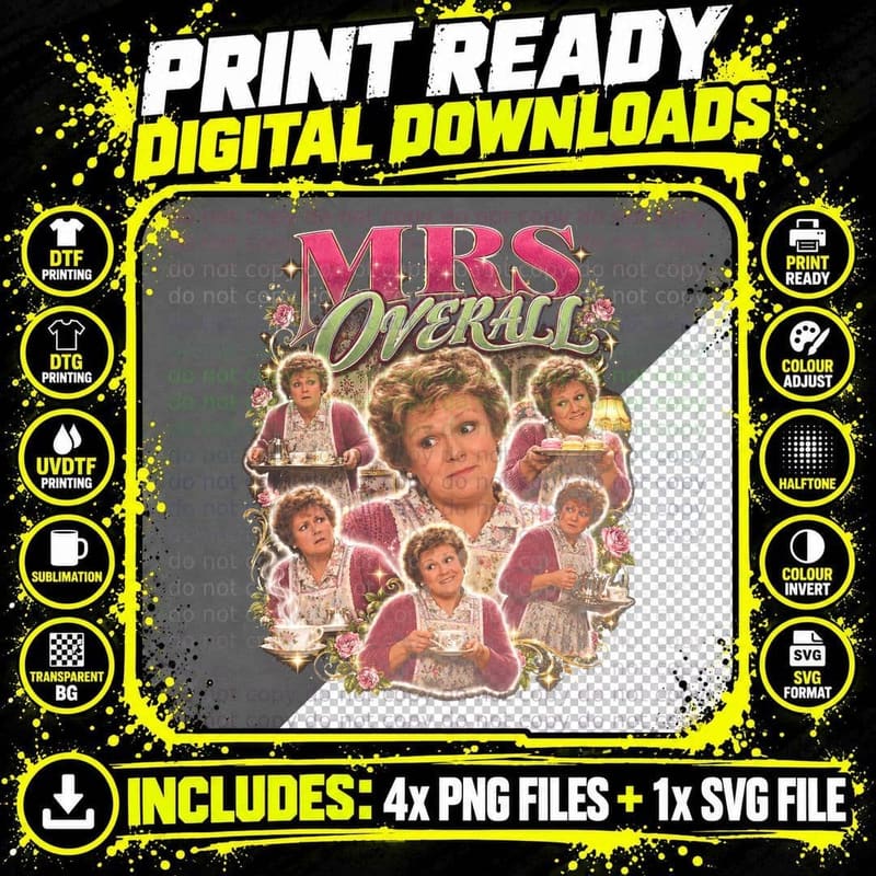 Mrs Overall Acorn Antiques Julie Walters Tea Lady Retro Png SVG Digital Bundle
