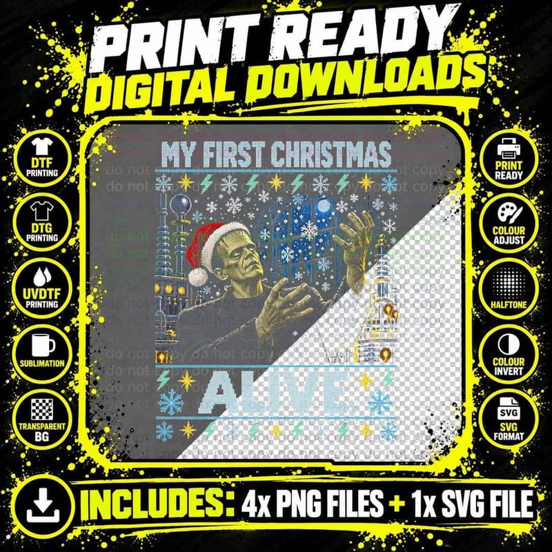 My First Christmas Alive Frankenstein Monster Ugly Png SVG Digital Bundle