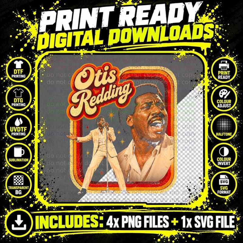 Otis Redding Cream Suit Mic Stand Singing Retro 60s Soul Png SVG Digital Bundle