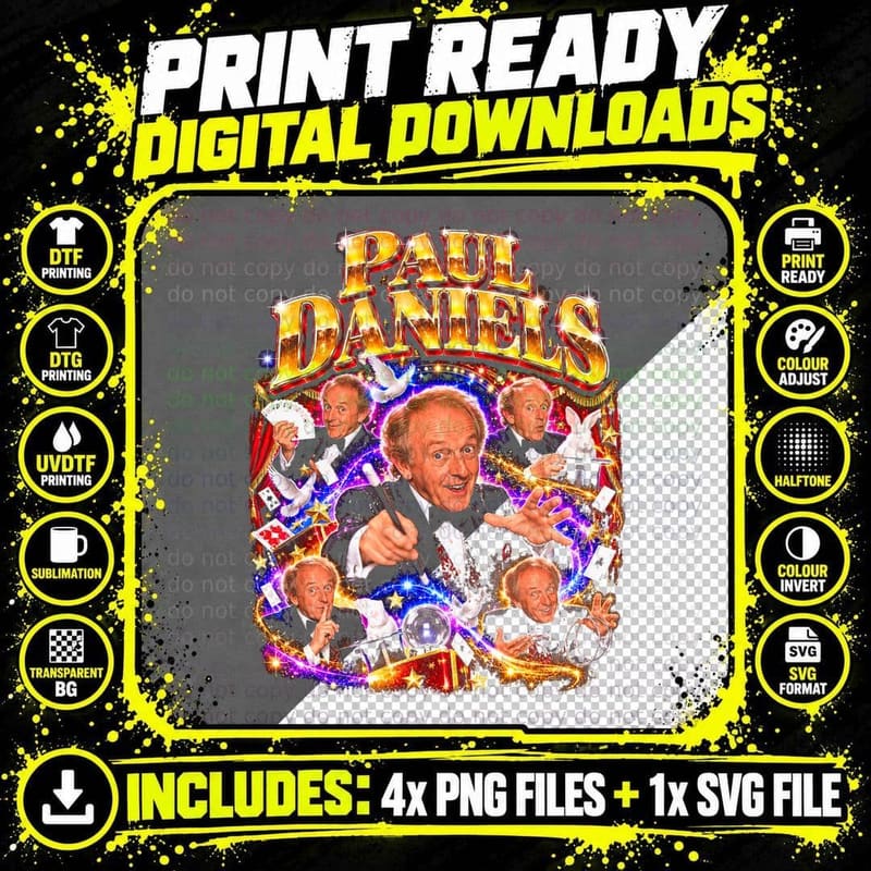 Paul Daniels Magician Doves White Rabbit Cards Retro 80s Png SVG Digital Bundle