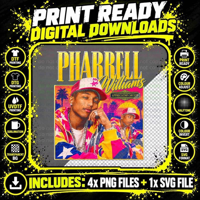 Pharrell Williams Appreciation Society Trucker Cap Retro Png SVG Digital Bundle