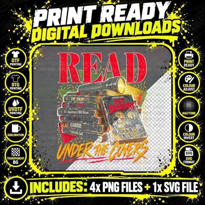 Read Under the Covers Horror Paperbacks Stephen King Png SVG Digital Bundle