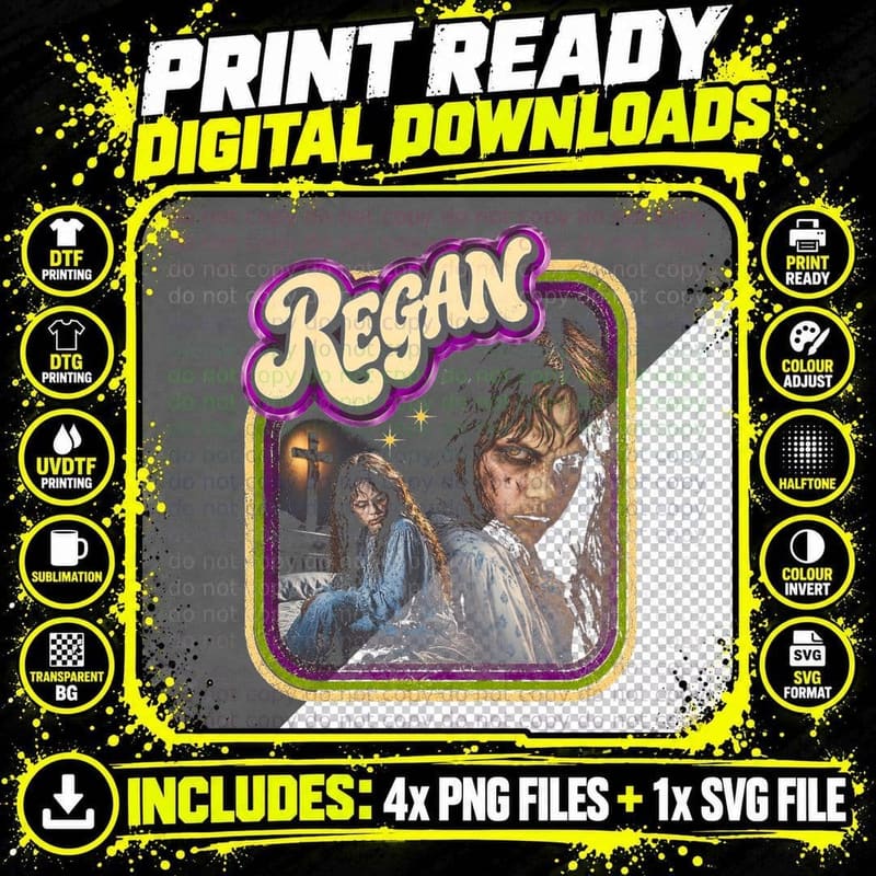 Regan Possessed Girl The Exorcist Crucifix Retro 70s Png SVG Digital Bundle