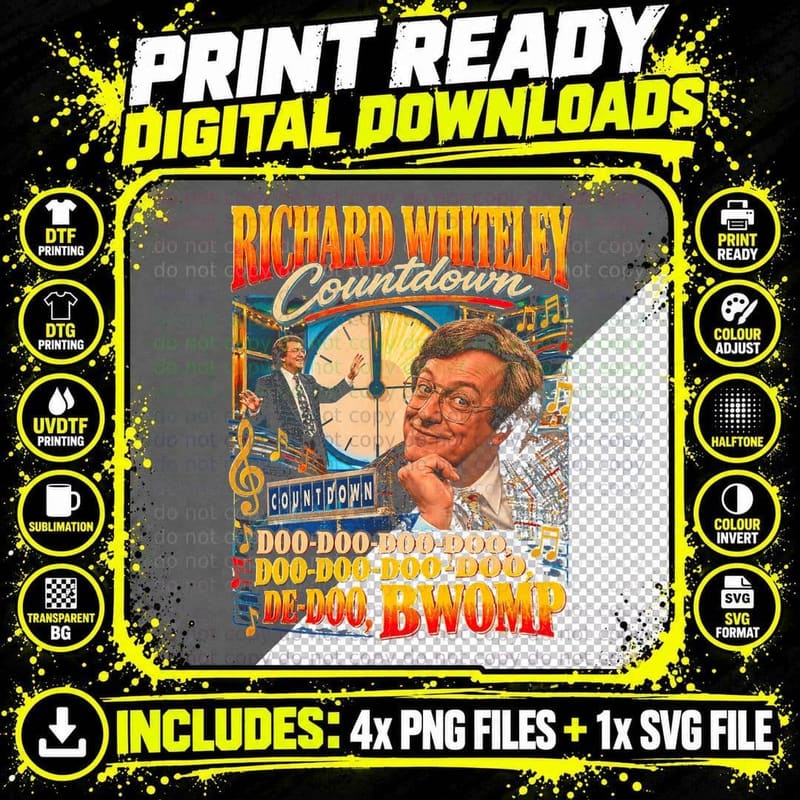 Richard Whiteley Countdown Clock Doo De-Doo Bwomp Retro Png SVG Digital Bundle