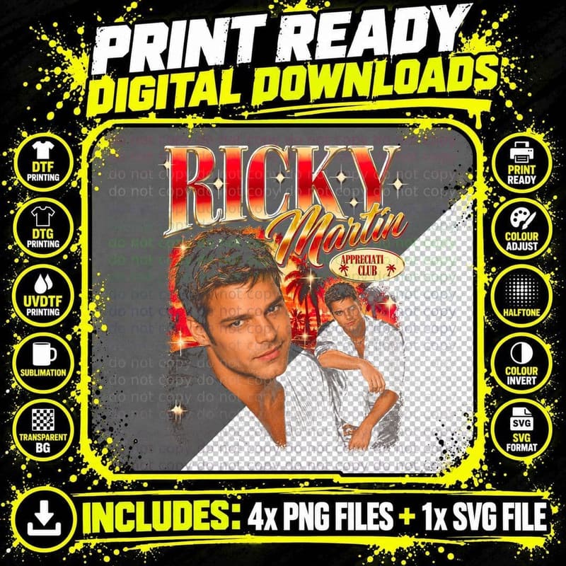 Ricky Martin Appreciation Club Latin Pop Star Retro 90s Png SVG Digital Bundle