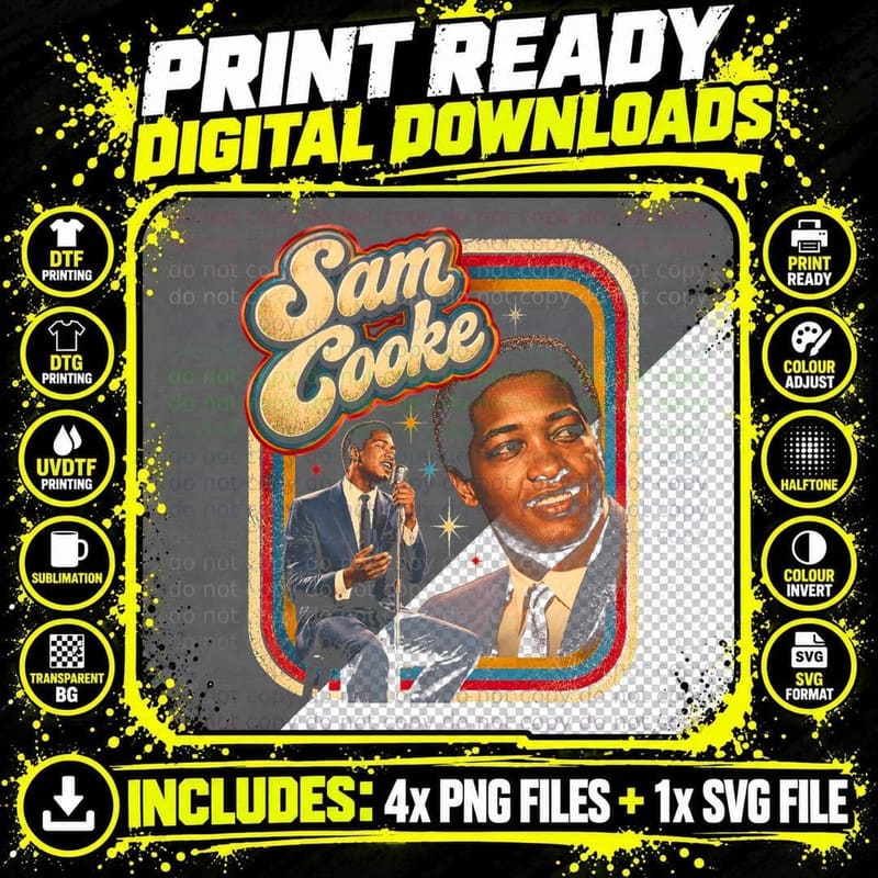 Sam Cooke Navy Suit Seated Microphone Retro 60s Soul Png SVG Digital Bundle