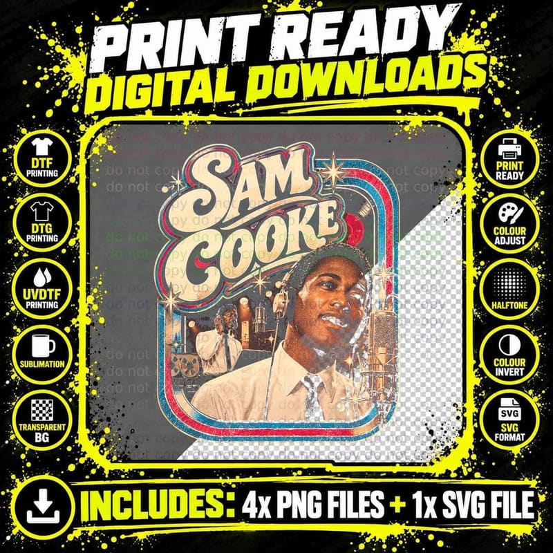 Sam Cooke Recording Studio Headphones Retro 60s Soul Png SVG Digital Bundle