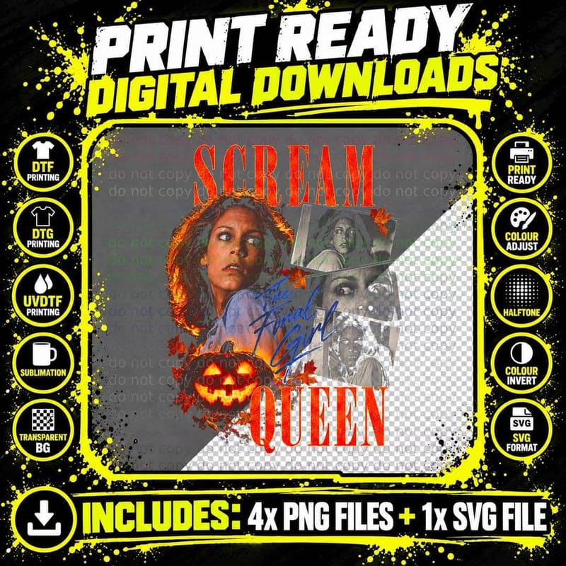 Scream Queen The Final Girl Jamie Lee Curtis Halloween Png SVG Digital Bundle
