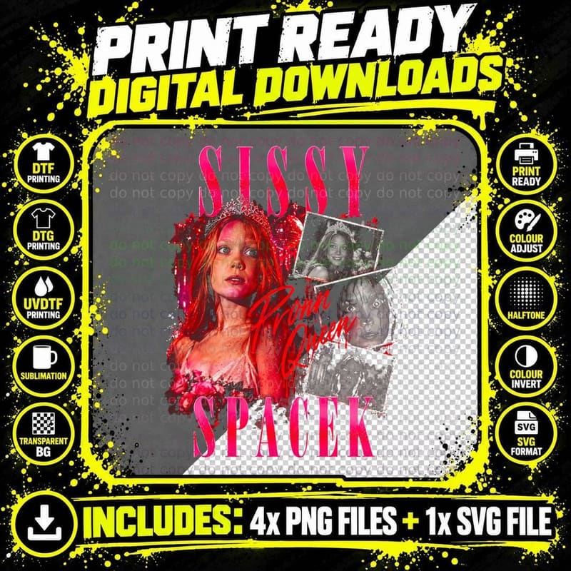 Sissy Spacek Prom Queen Carrie Tiara Retro 70s Horror Png SVG Digital Bundle